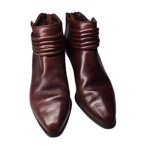 Lord & Taylor Mahogany Brown Leather 'Willie' Ankle Booties Womens 7M Western